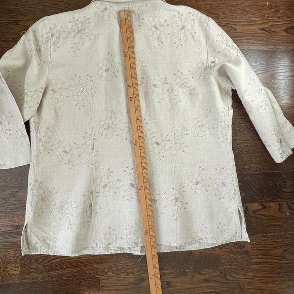 Ecologie Beige Irish Linen Womans Shirt with Embroidered Detail- Large - Picture 9 of 10